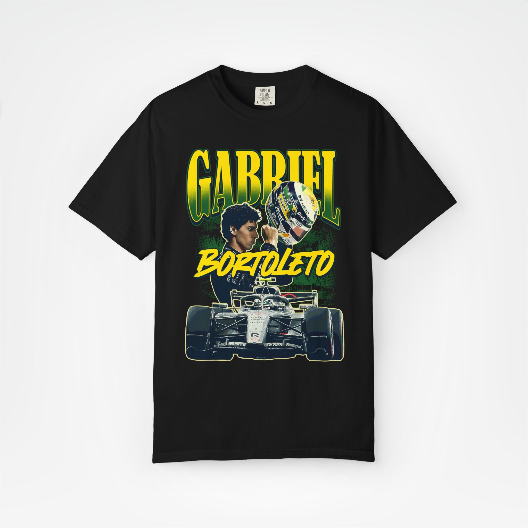 Black Front - Gabriel Bortoleto Audi F1 T shirt graphic studio mockup