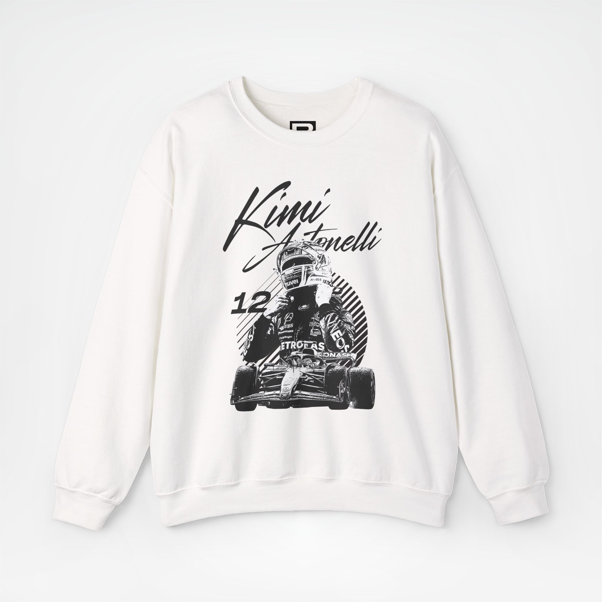 White Front - Kimi Antonelli Mercedes F1 sweater graphic studio mockup