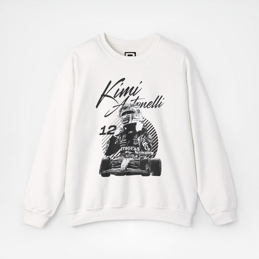 White Front - Kimi Antonelli Mercedes F1 sweater graphic studio mockup