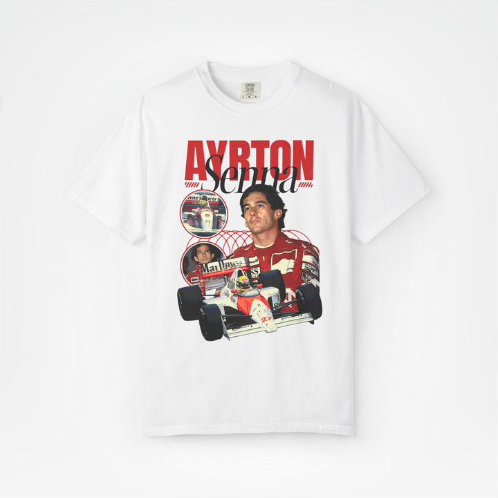 White Front - Ayrton Senna McLaren F1 T shirt graphic studio mockup