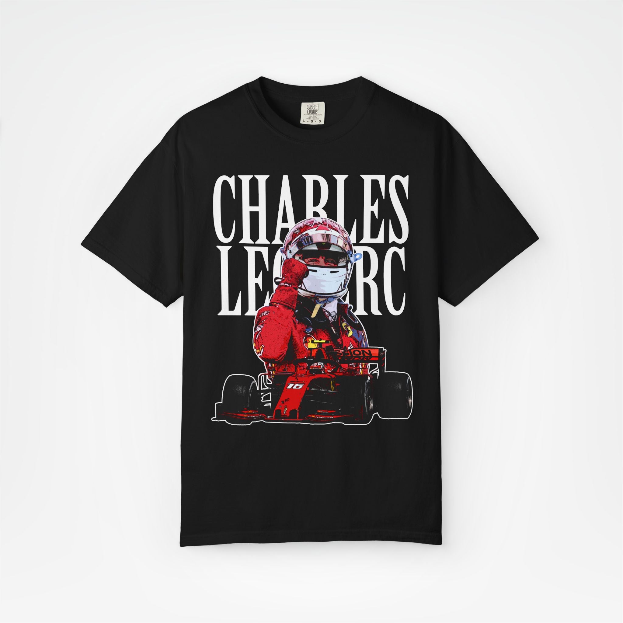 Black Front - Charles Leclerc Ferrari F1 T shirt graphic studio mockup