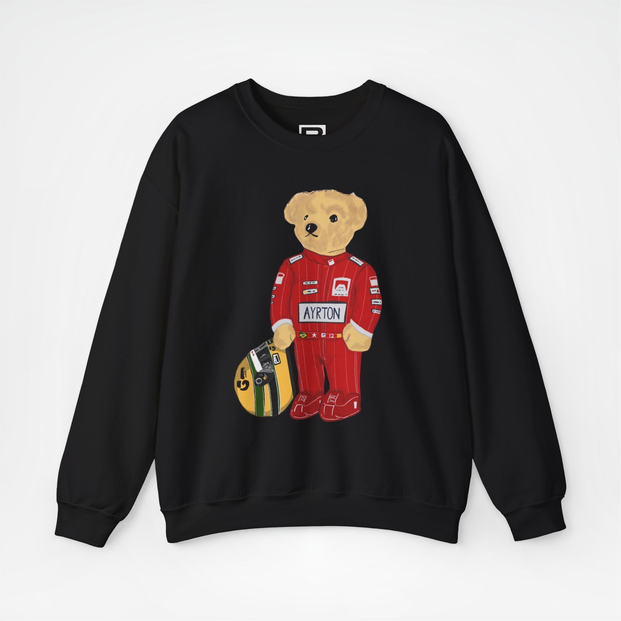 Black Front - Ayrton Senna McLaren teddy bear F1 sweater graphic studio mockup