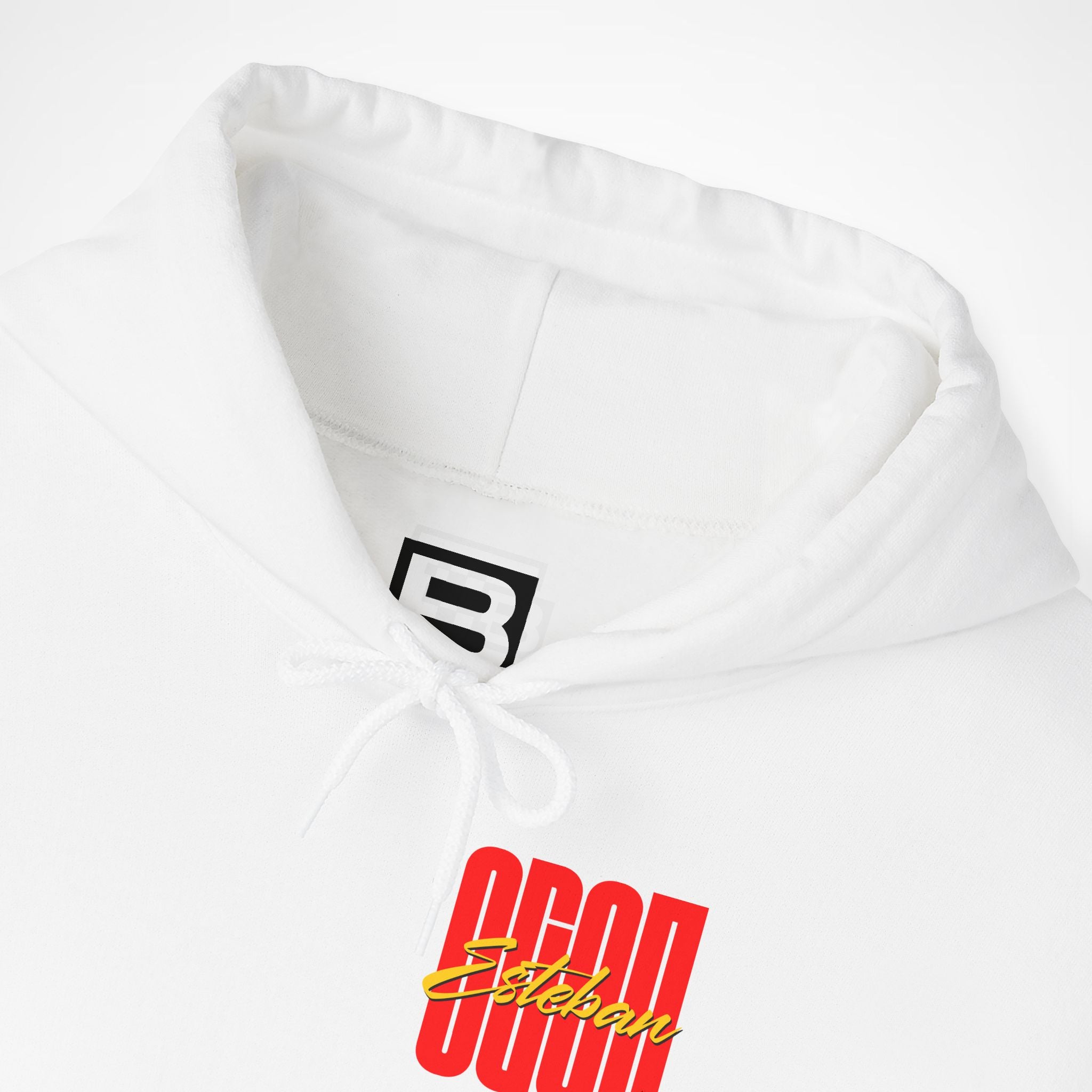 White Front 2 - Esteban Ocon Haas F1 hoodie front detail studio mockup