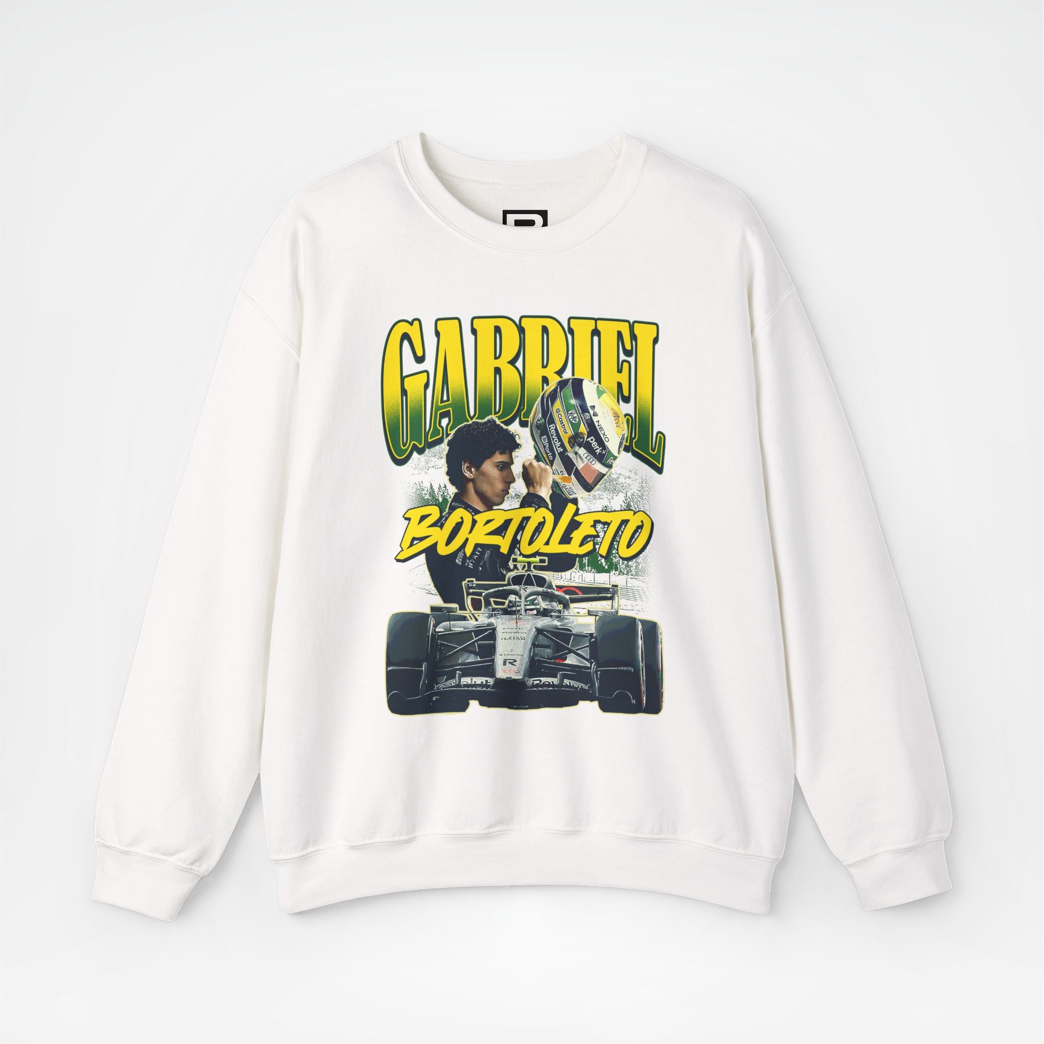 White Front - Gabriel Bortoleto Audi F1 sweater graphic studio mockup