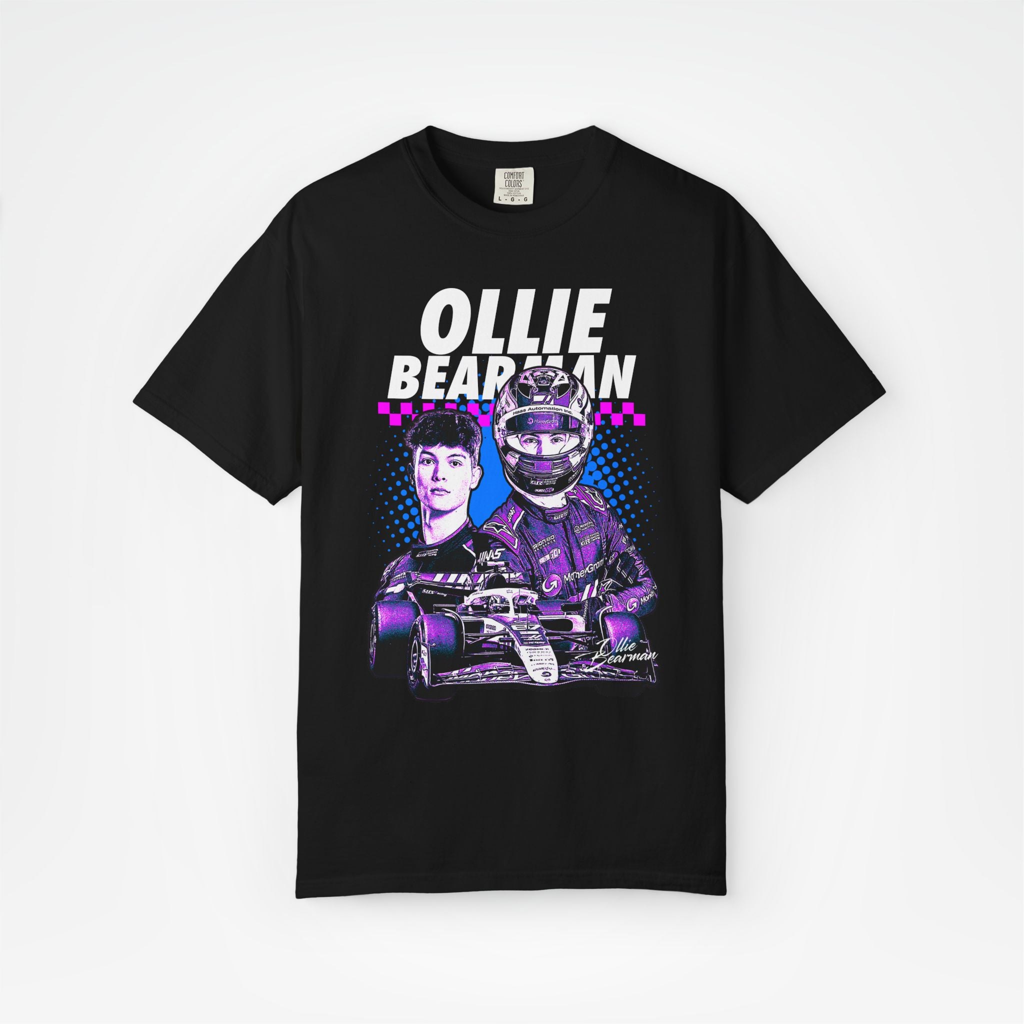 Black Front - Ollie Bearman Haas F1 T shirt graphic studio mockup