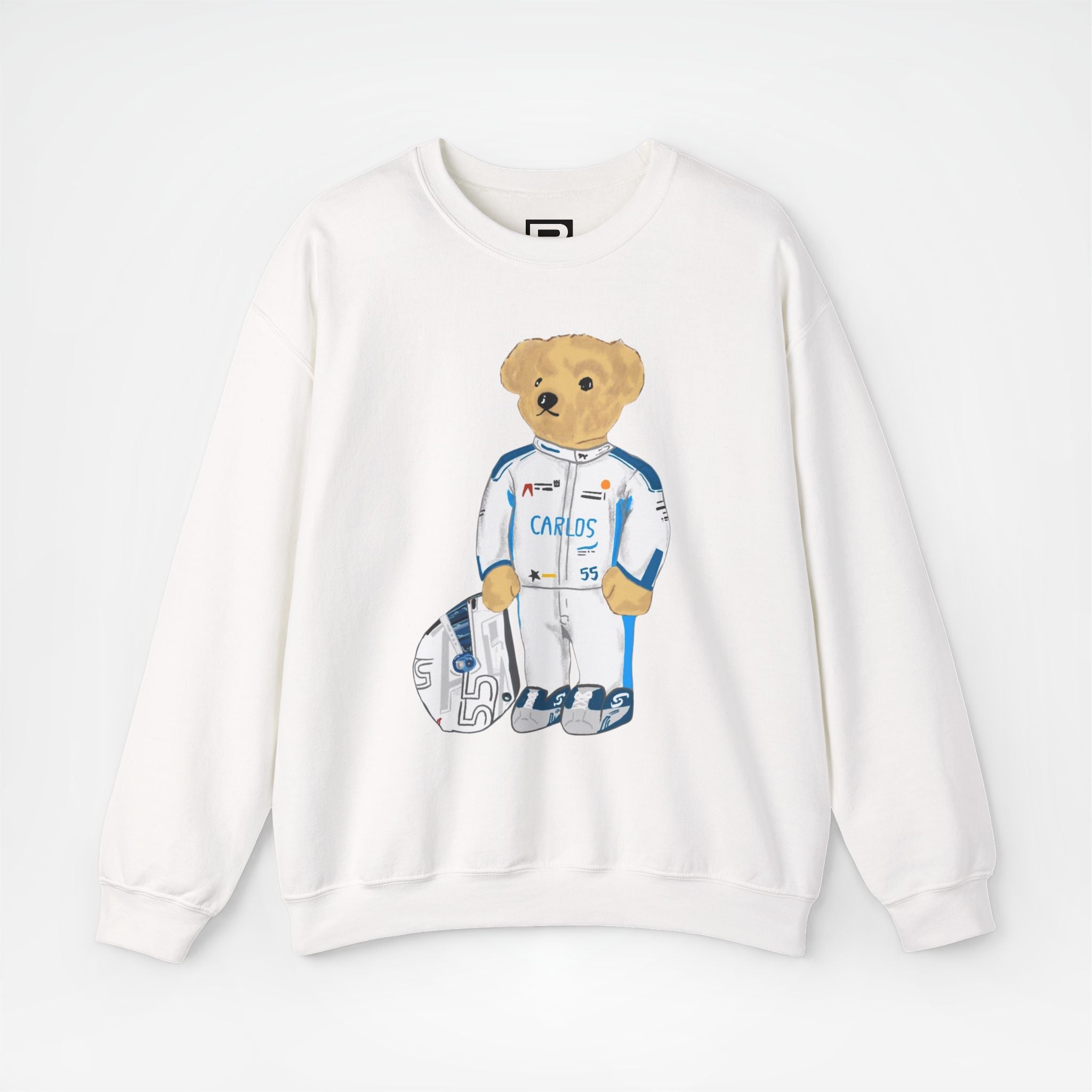 White Front - Carlos Sainz Williams teddy bear F1 sweater graphic studio mockup