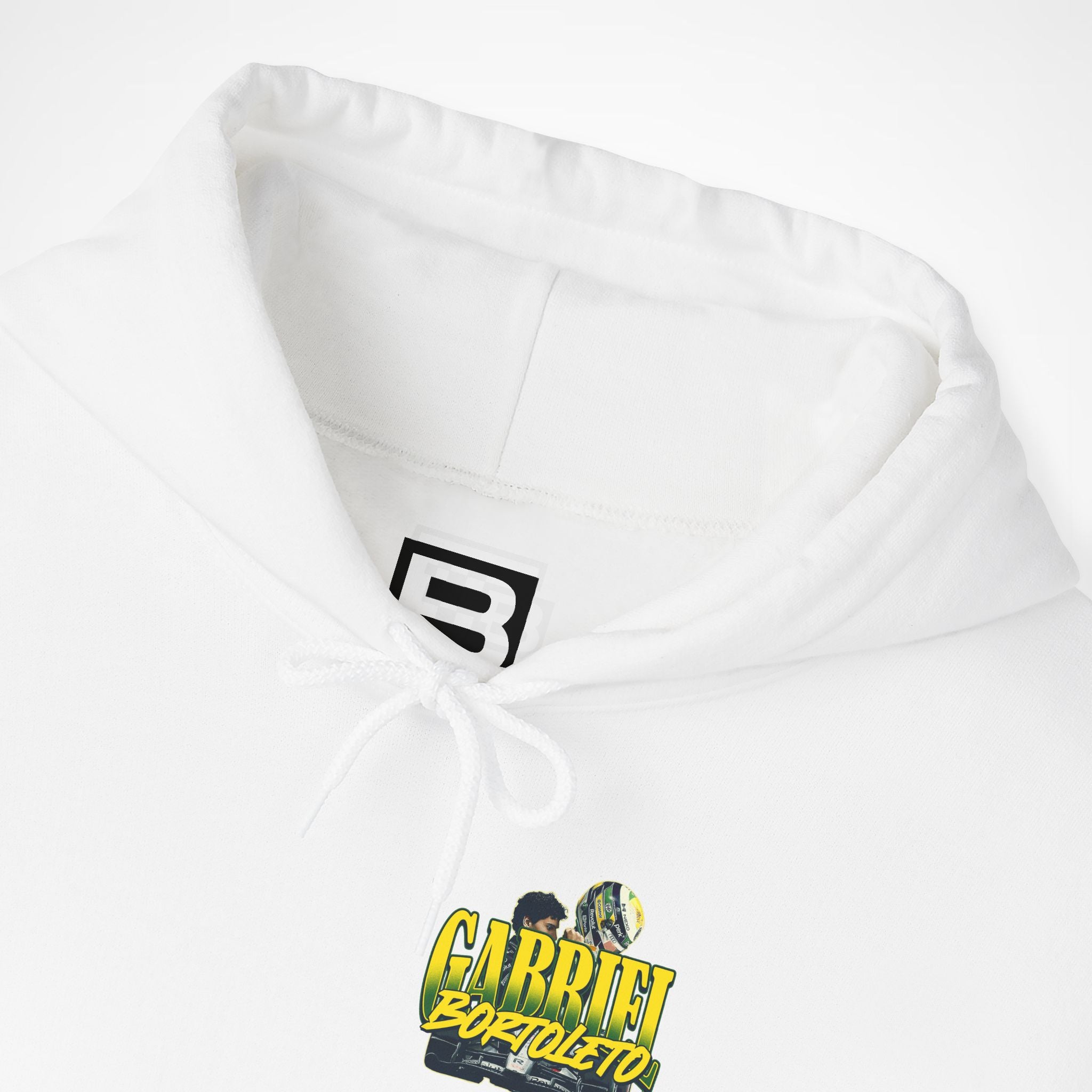 White Front 2 - Gabriel Bortoleto Audi F1 hoodie front detail studio mockup