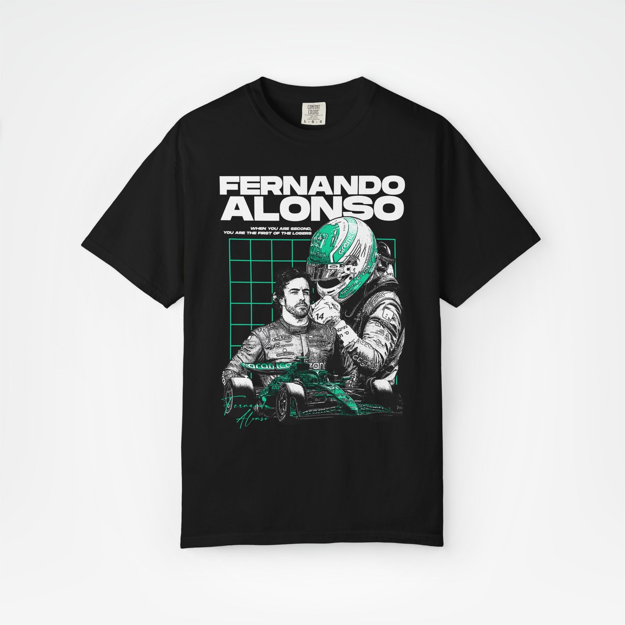 Black Front - Fernando Alonso Aston Martin F1 T shirt graphic studio mockup