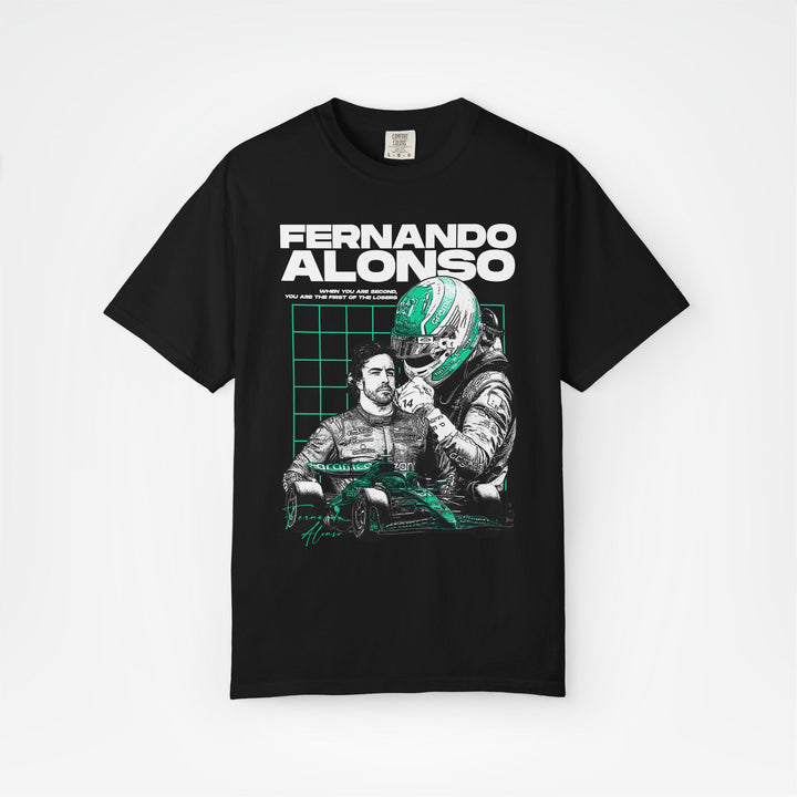 Black Front - Fernando Alonso Aston Martin F1 T shirt graphic studio mockup