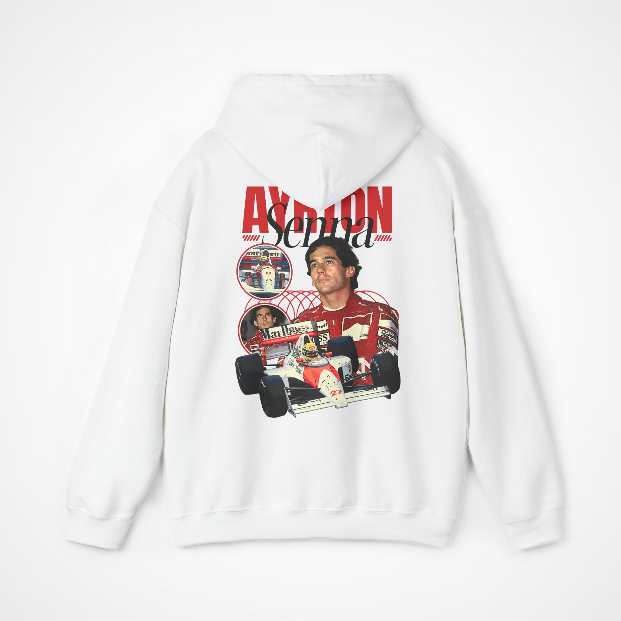 White Back - Ayrton Senna McLaren F1 hoodie back design studio mockup