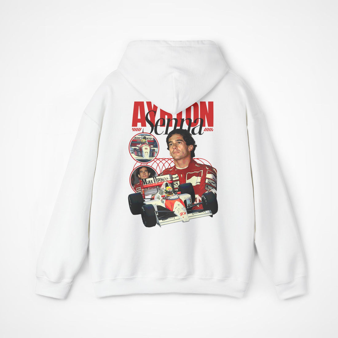 White Back - Ayrton Senna McLaren F1 hoodie back design studio mockup