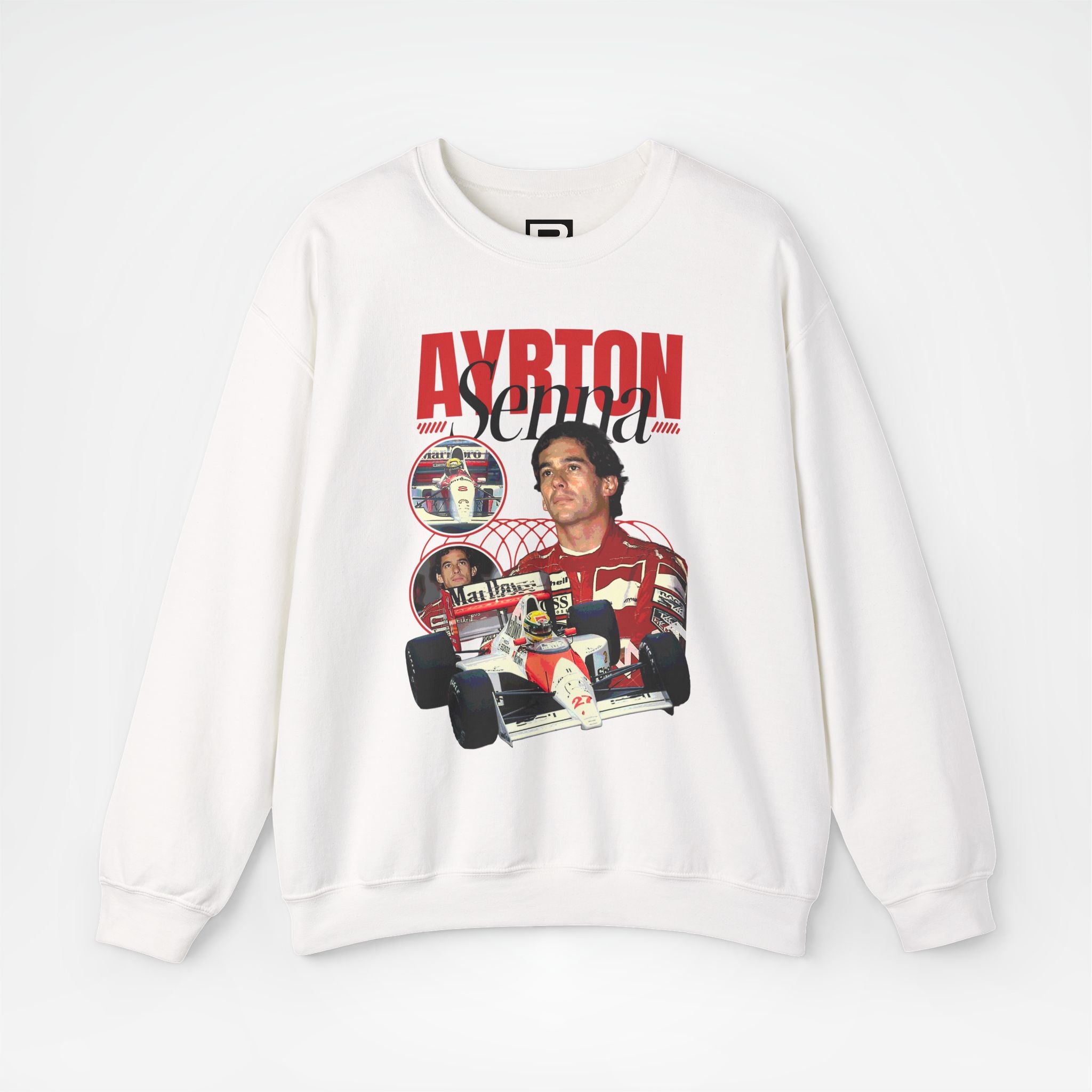 White Front - Ayrton Senna McLaren F1 sweater graphic studio mockup