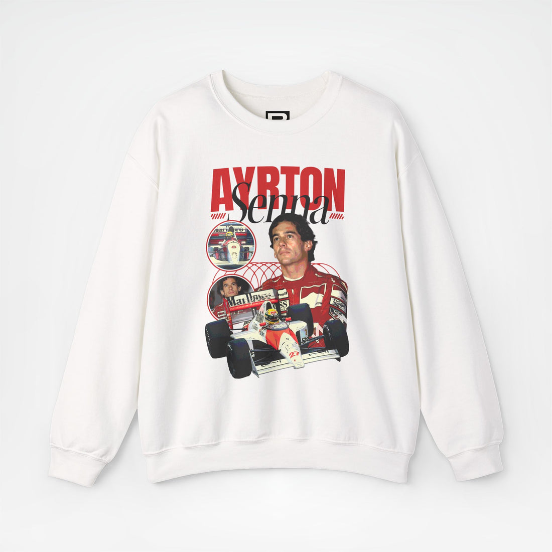 White Front - Ayrton Senna McLaren F1 sweater graphic studio mockup