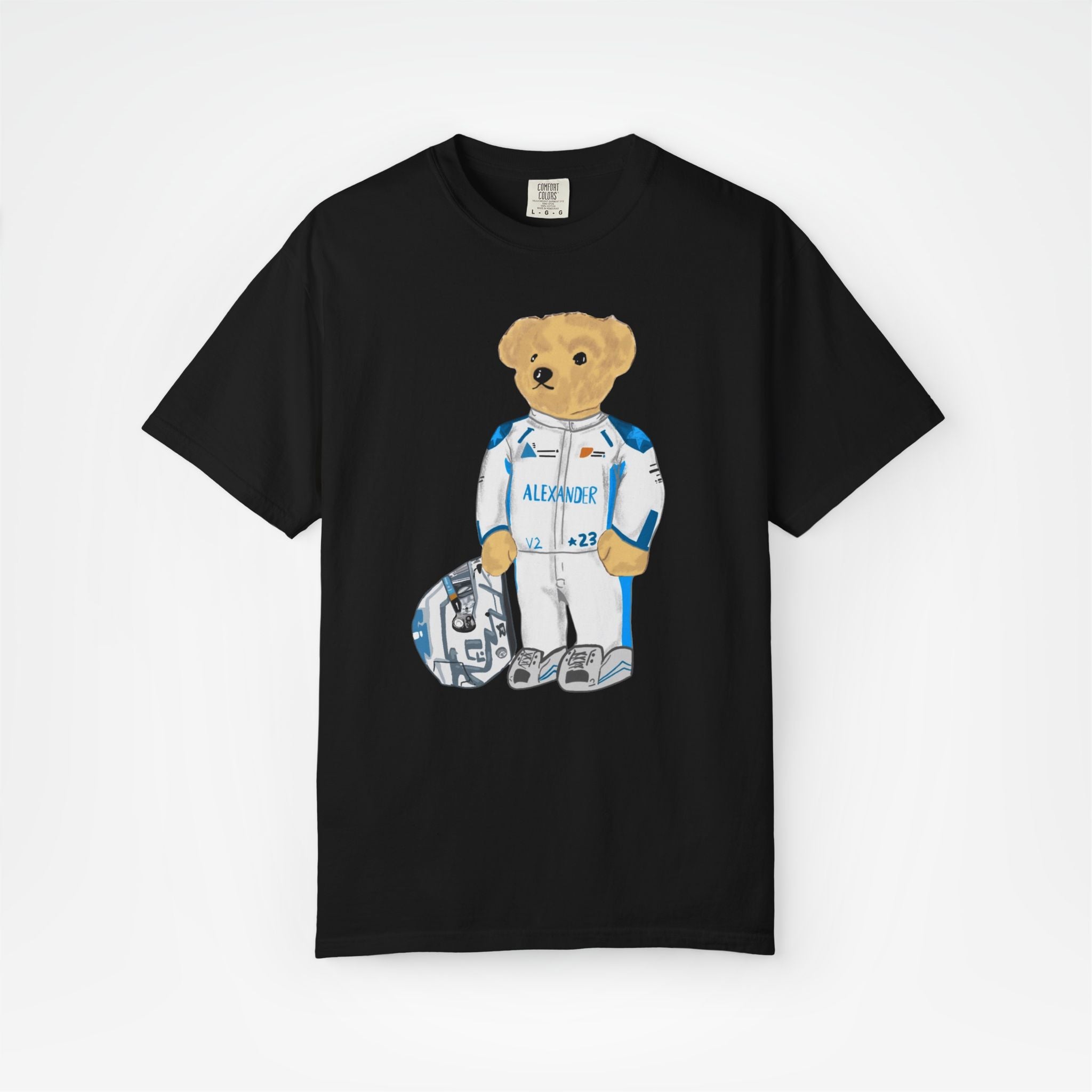 Black Front - Alex Albon Williams teddy bear F1 T shirt graphic studio mockup