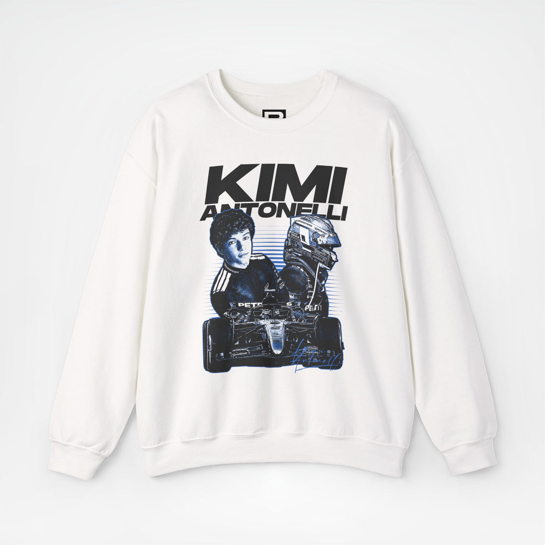 White Front - Kimi Antonelli Mercedes F1 sweater graphic studio mockup