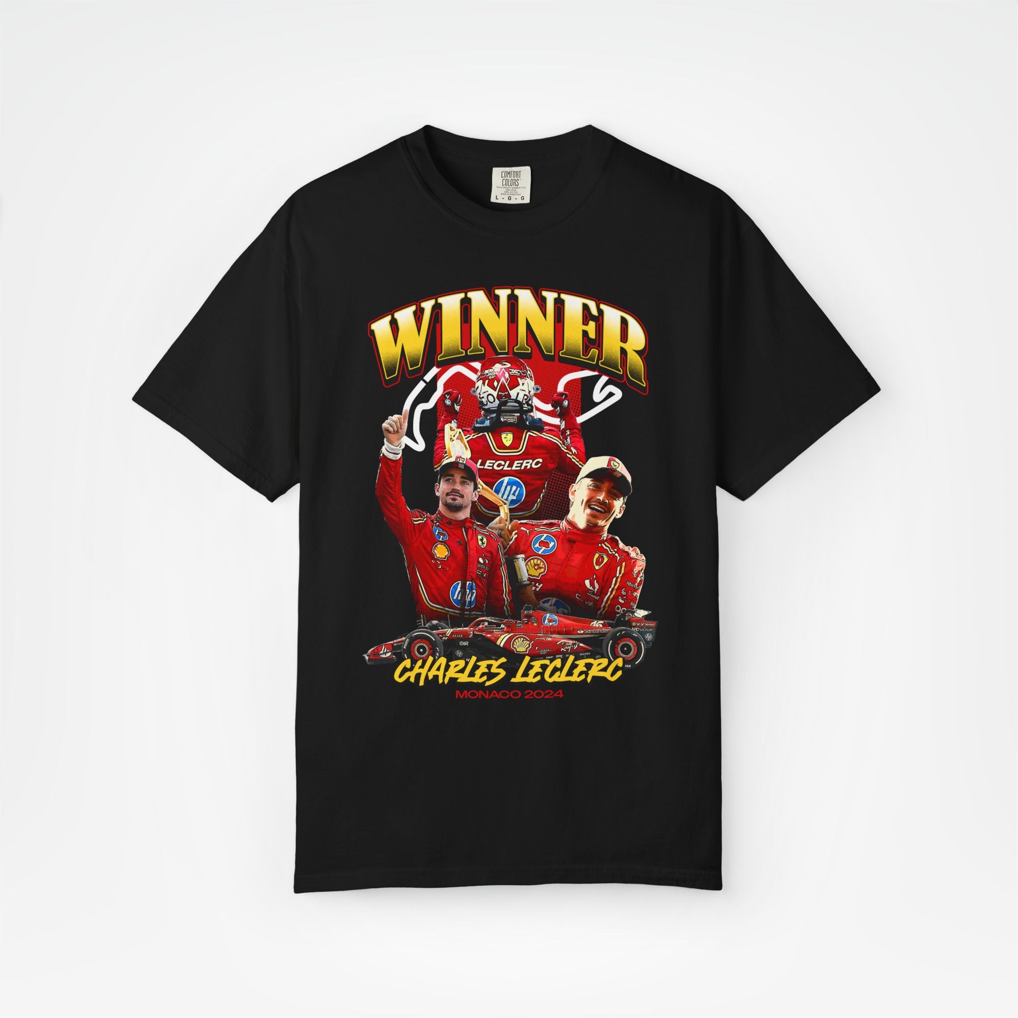 Black Front - Charles Leclerc Ferrari F1 T shirt graphic studio mockup