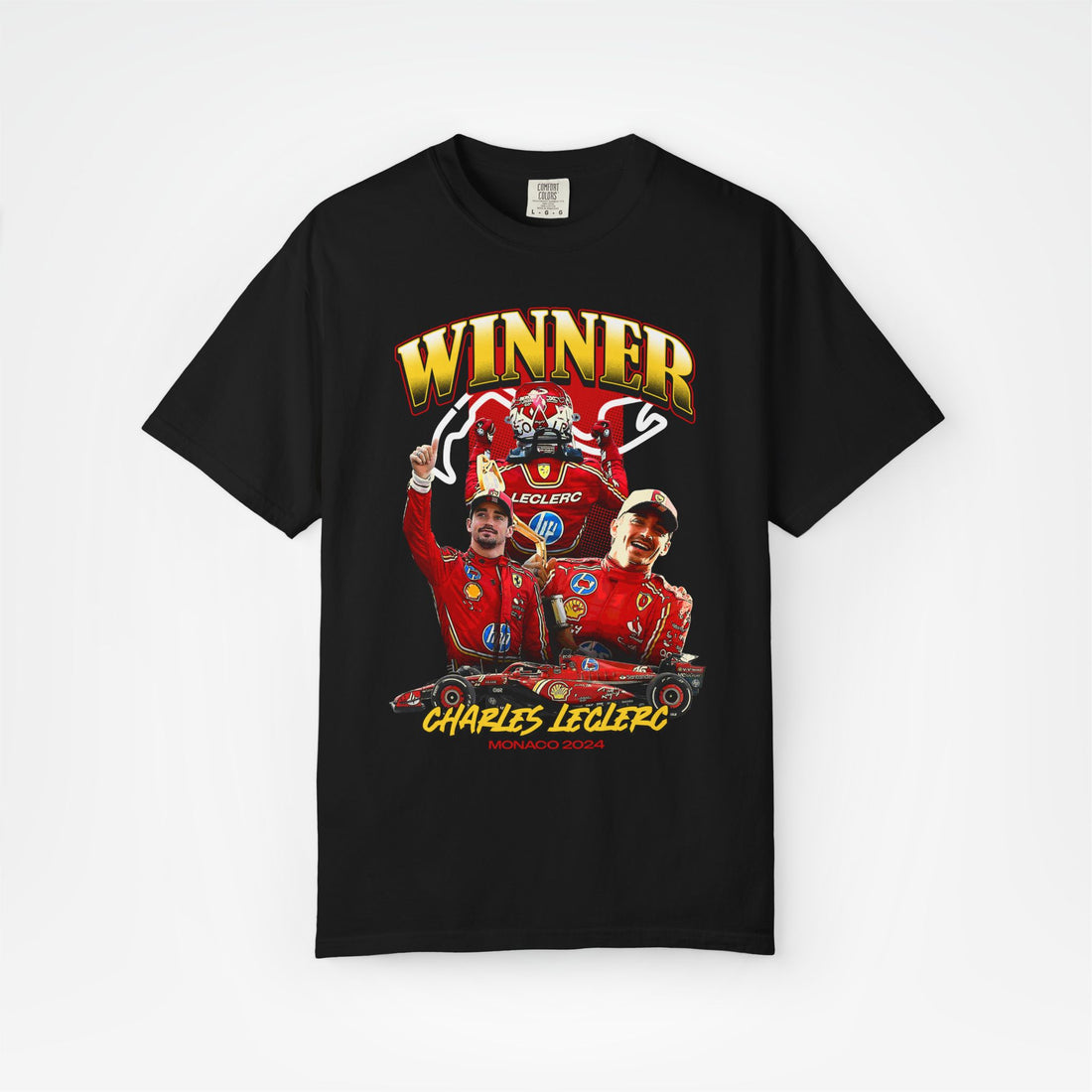 Black Front - Charles Leclerc Ferrari F1 T shirt graphic studio mockup