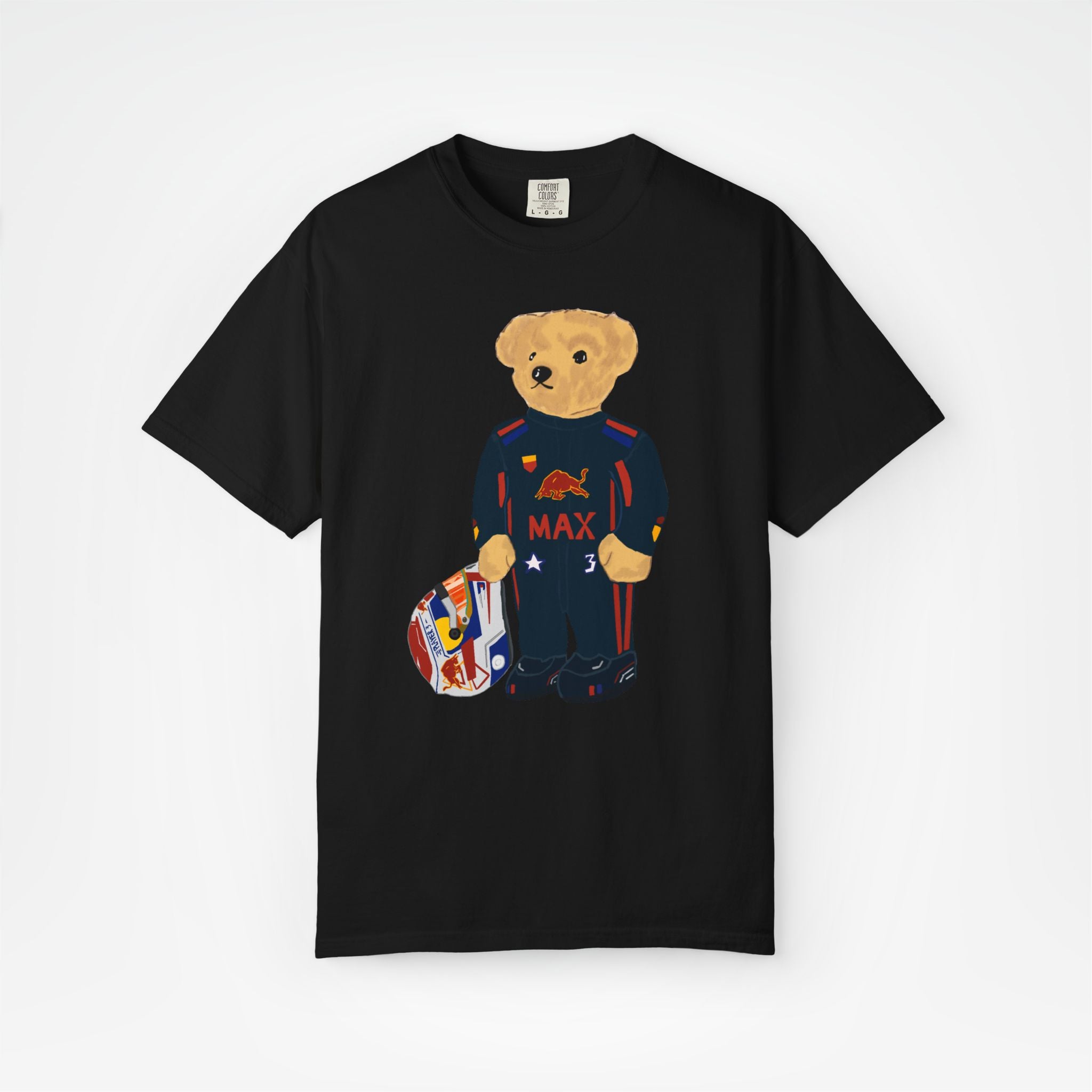Black Front - Max Verstappen Red Bull teddy bear F1 T shirt graphic studio mockup