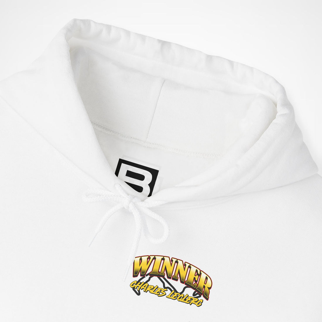 White Front 2 - Charles Leclerc Ferrari Monaco Winner F1 hoodie front detail studio mockup