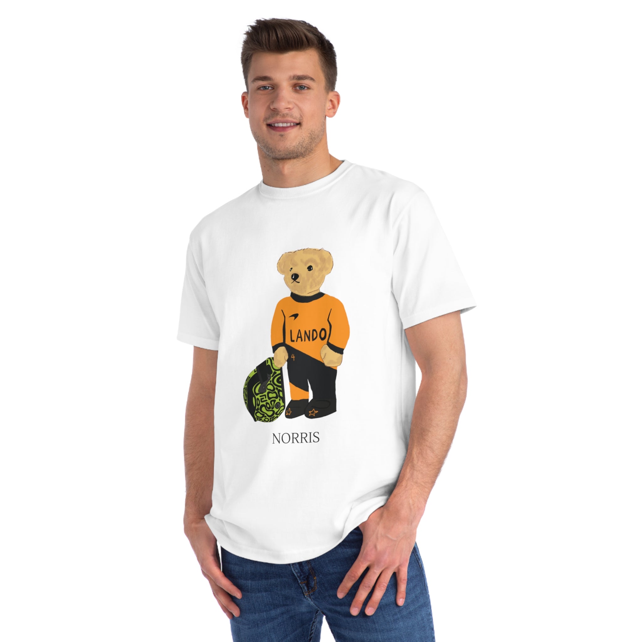 Lando Norris Racing Bear Organic Unisex T-Shirt, Eco-Friendly, Casual Motorsports Wear