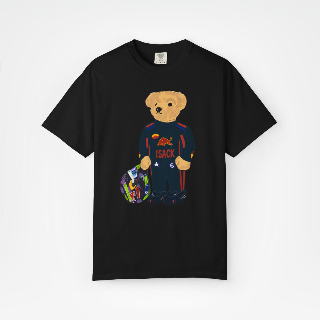 Black Front - Isack Hadjar Red Bull teddy bear F1 T shirt graphic studio mockup