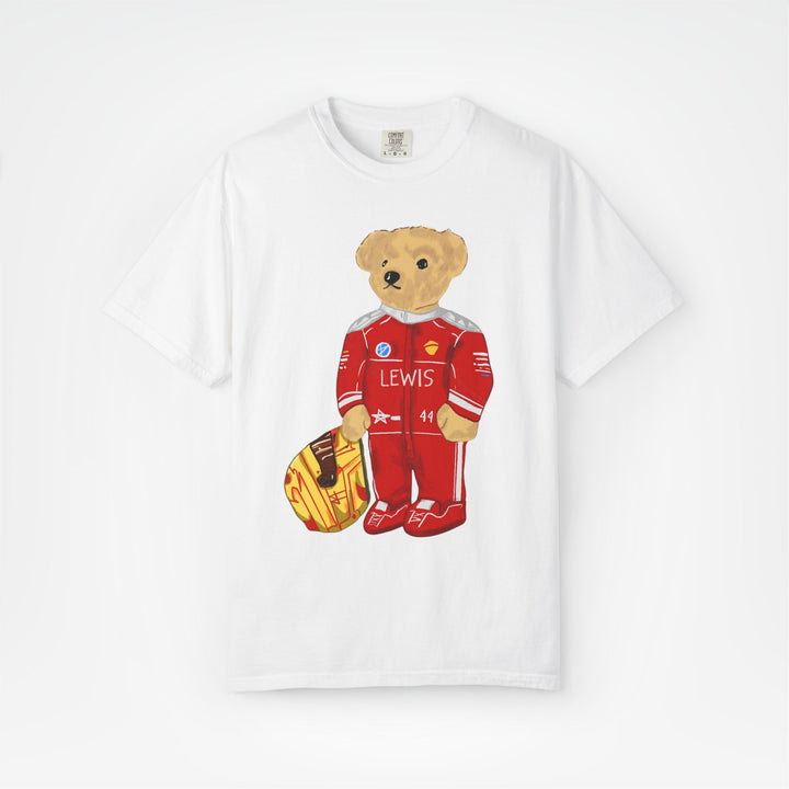 White Front - Lewis Hamilton Ferrari teddy bear F1 T shirt graphic studio mockup