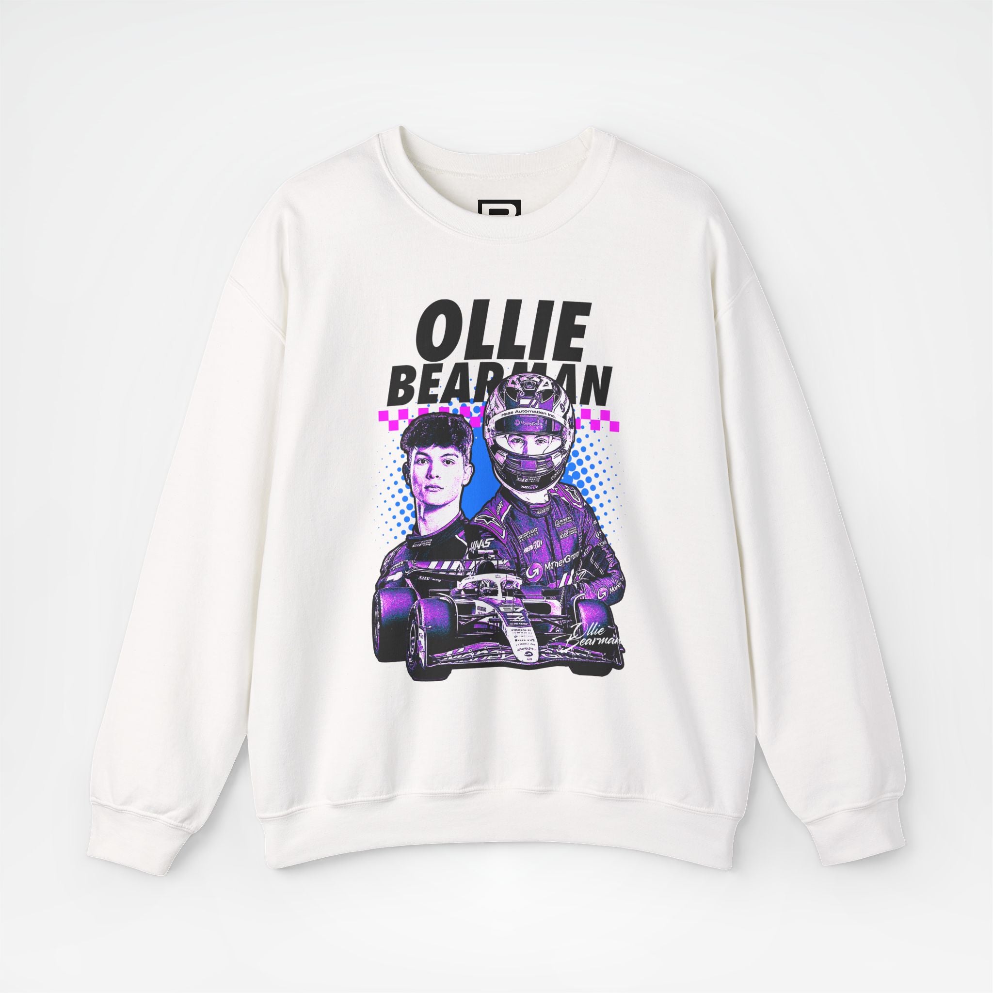 White Front - Ollie Bearman Haas F1 sweater graphic studio mockup