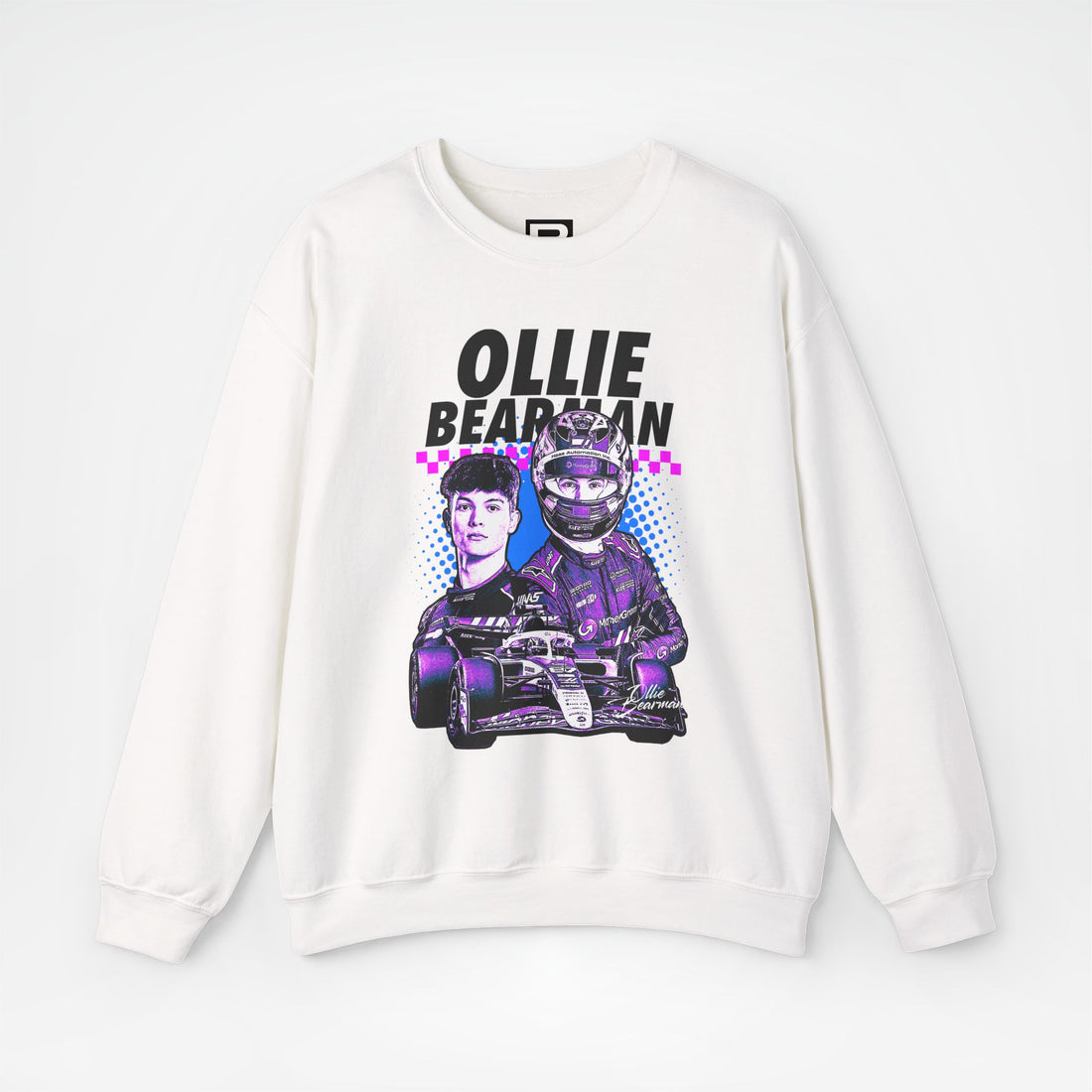 White Front - Ollie Bearman Haas F1 sweater graphic studio mockup