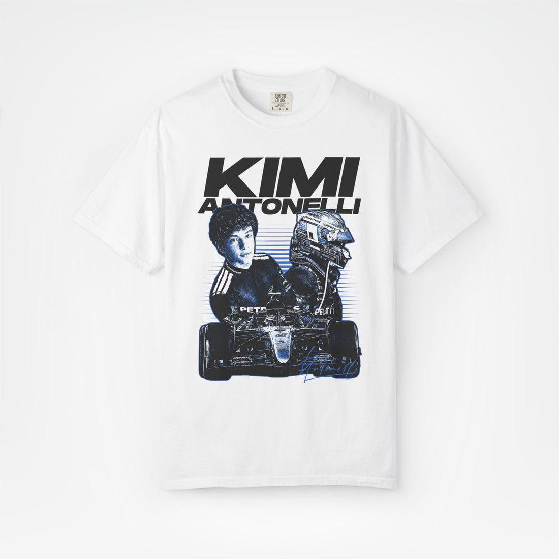 White Front - Kimi Antonelli Mercedes F1 T shirt graphic studio mockup
