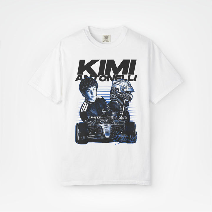 White Front - Kimi Antonelli Mercedes F1 T shirt graphic studio mockup