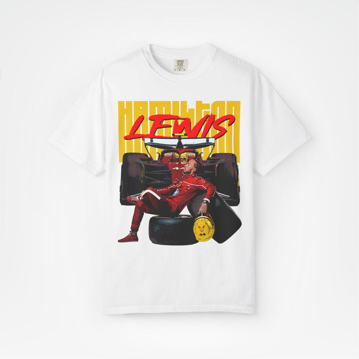 White Front - Lewis Hamilton Ferrari F1 T shirt graphic studio mockup