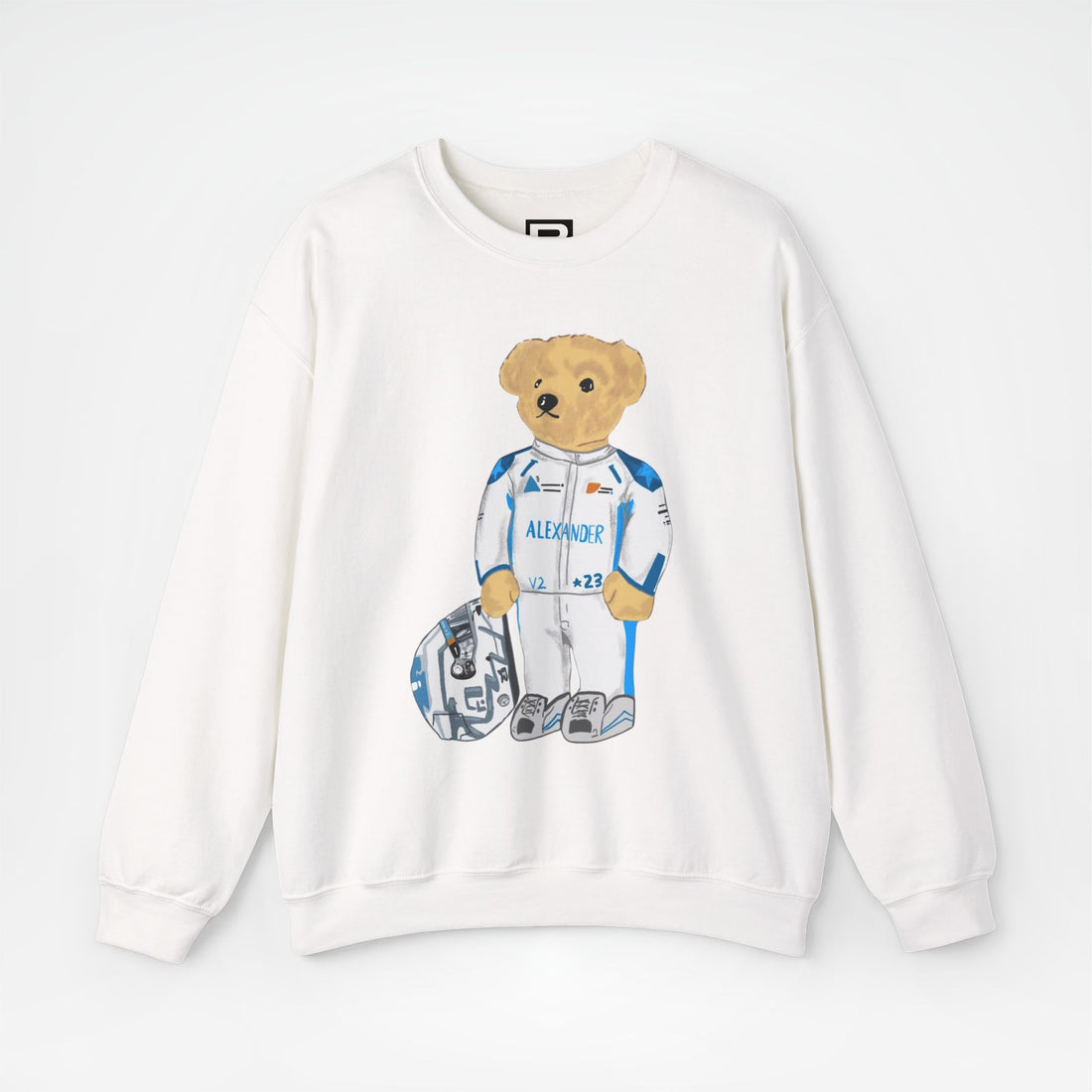 White Front - Alex Albon Williams teddy bear F1 sweater graphic studio mockup