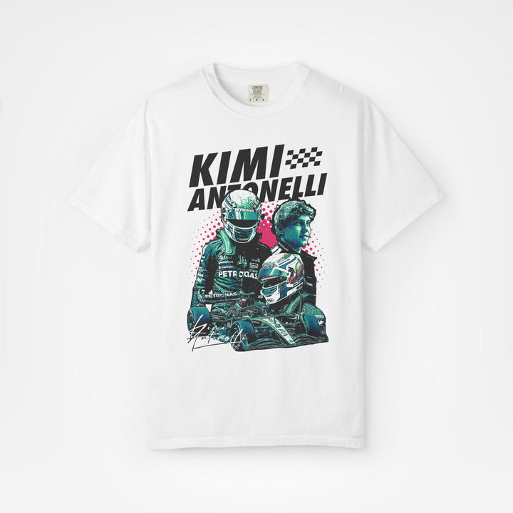 White Front - Kimi Antonelli Mercedes F1 T shirt graphic studio mockup