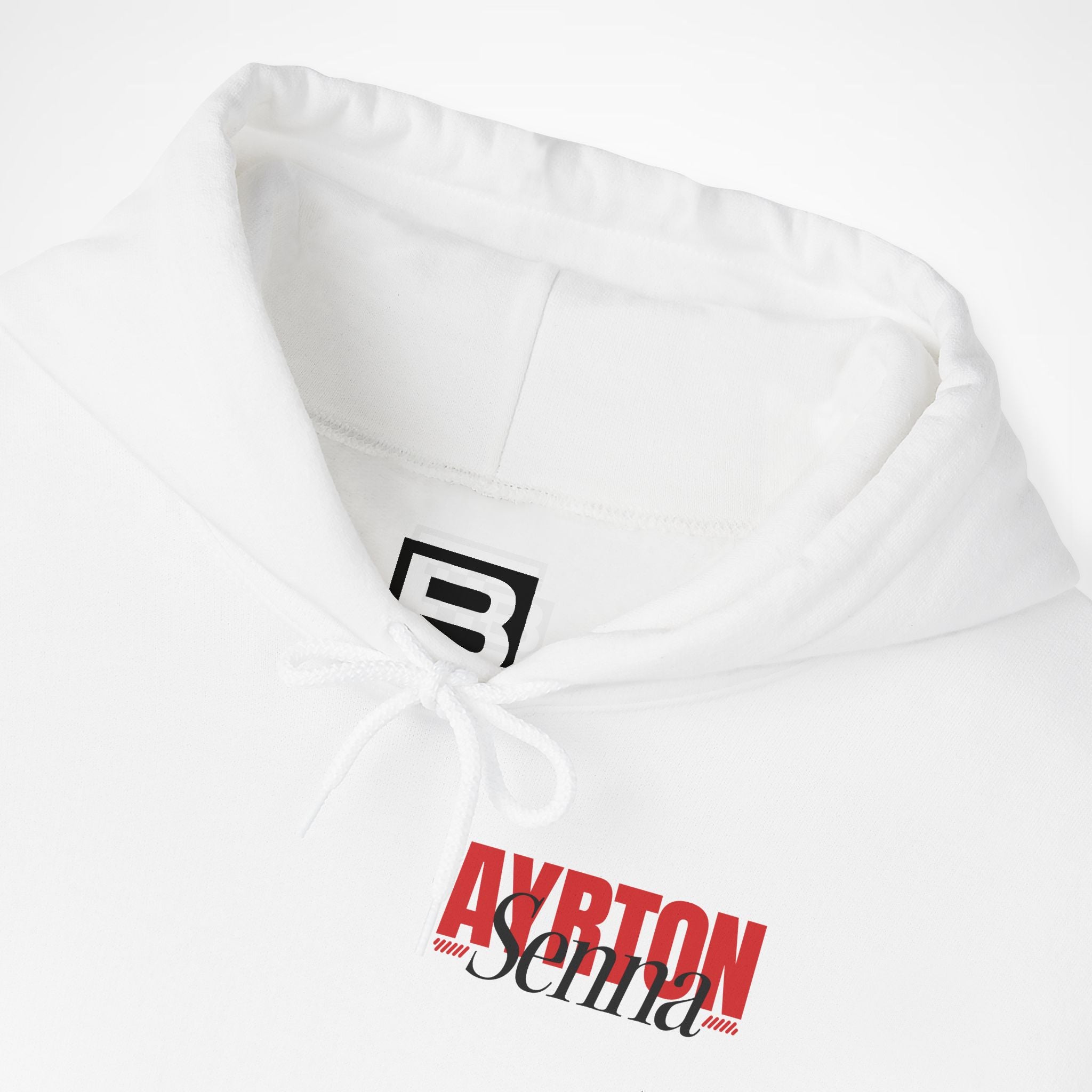 White Front 2 - Ayrton Senna McLaren F1 hoodie front detail studio mockup