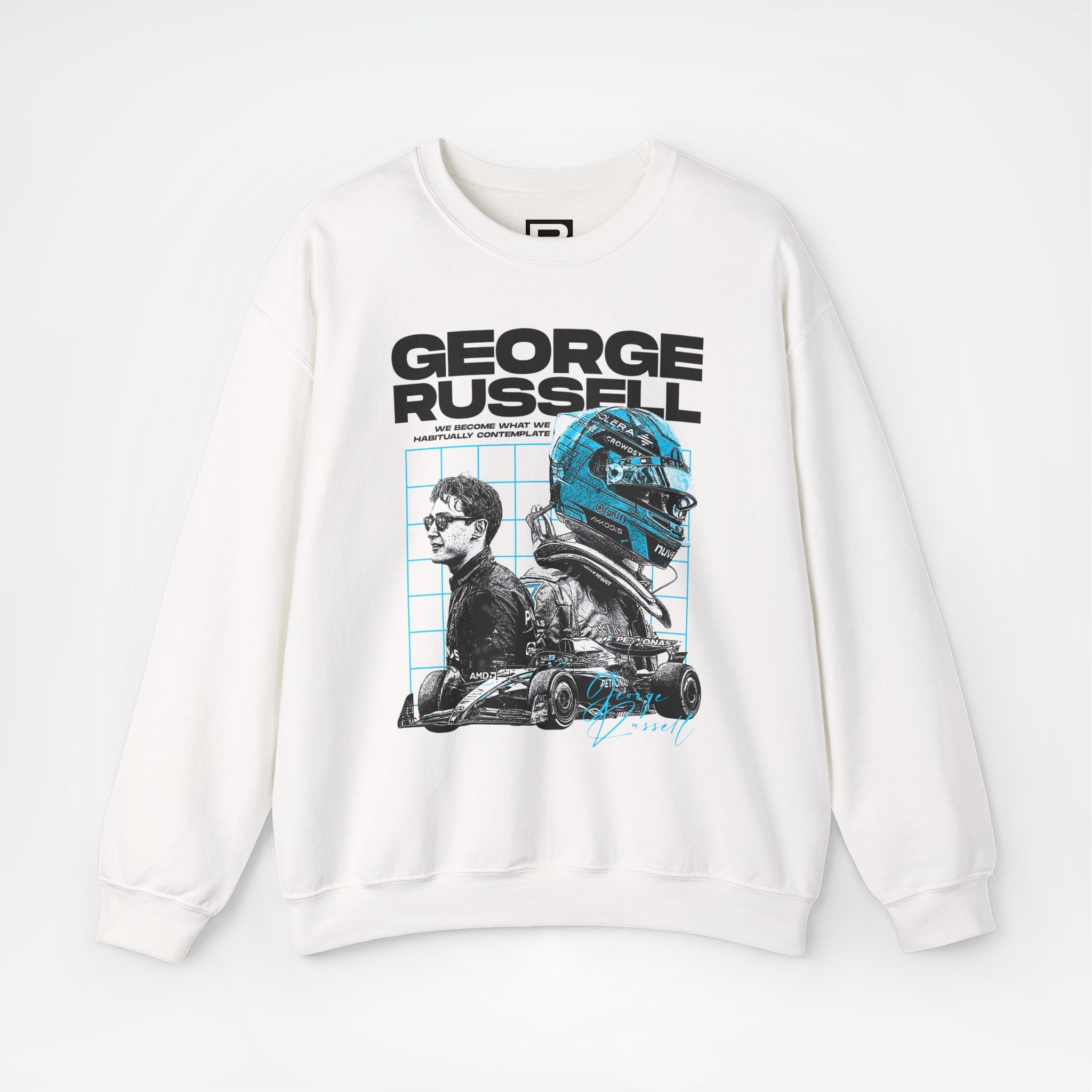 White Front - George Russell Mercedes F1 sweater graphic studio mockup