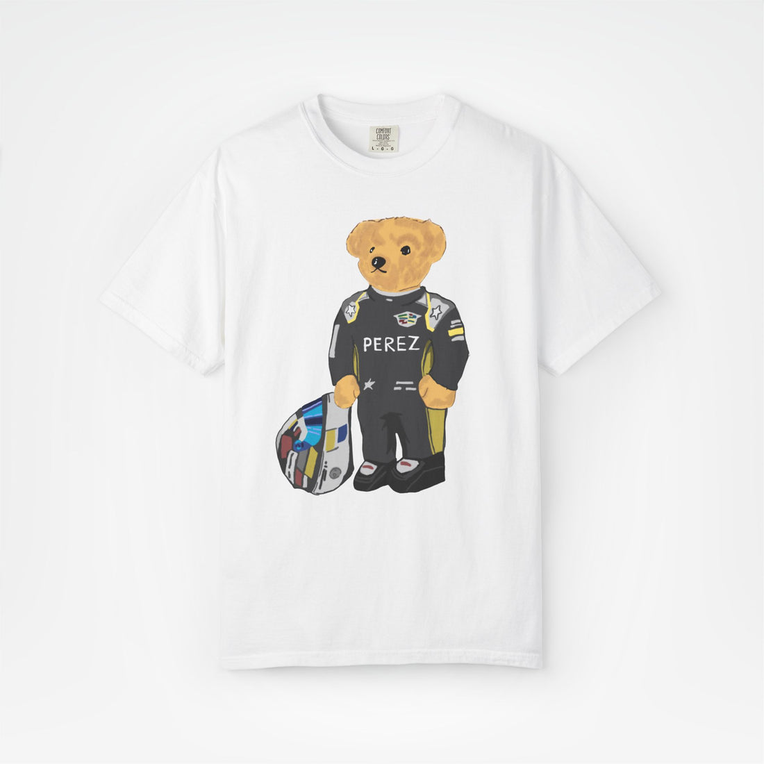 White Front - Sergio Perez Cadillac teddy bear F1 T shirt graphic studio mockup