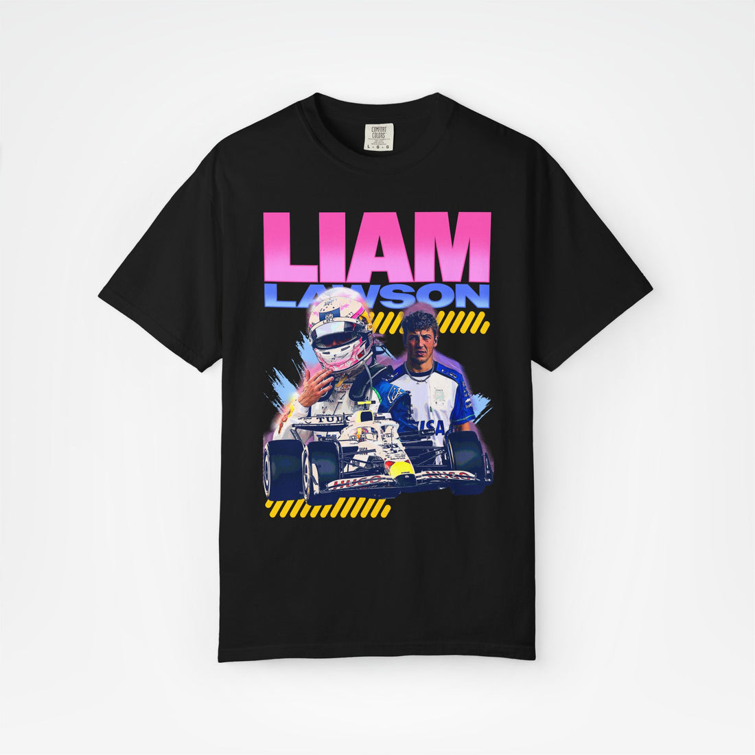 Black Front - Liam Lawson Racing Bulls F1 T shirt graphic studio mockup