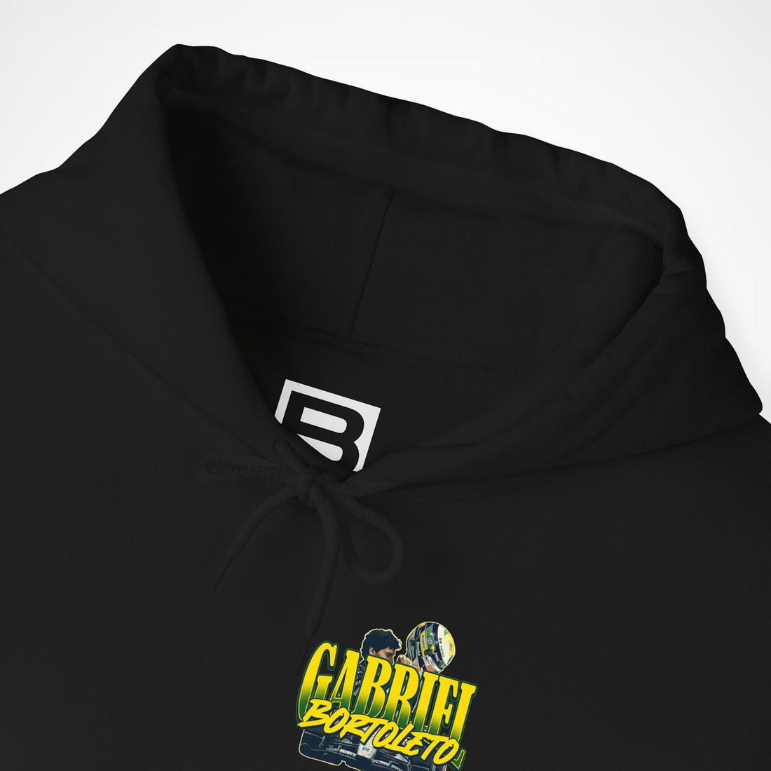 Black Front 2 - Gabriel Bortoleto Audi F1 hoodie front detail studio mockup