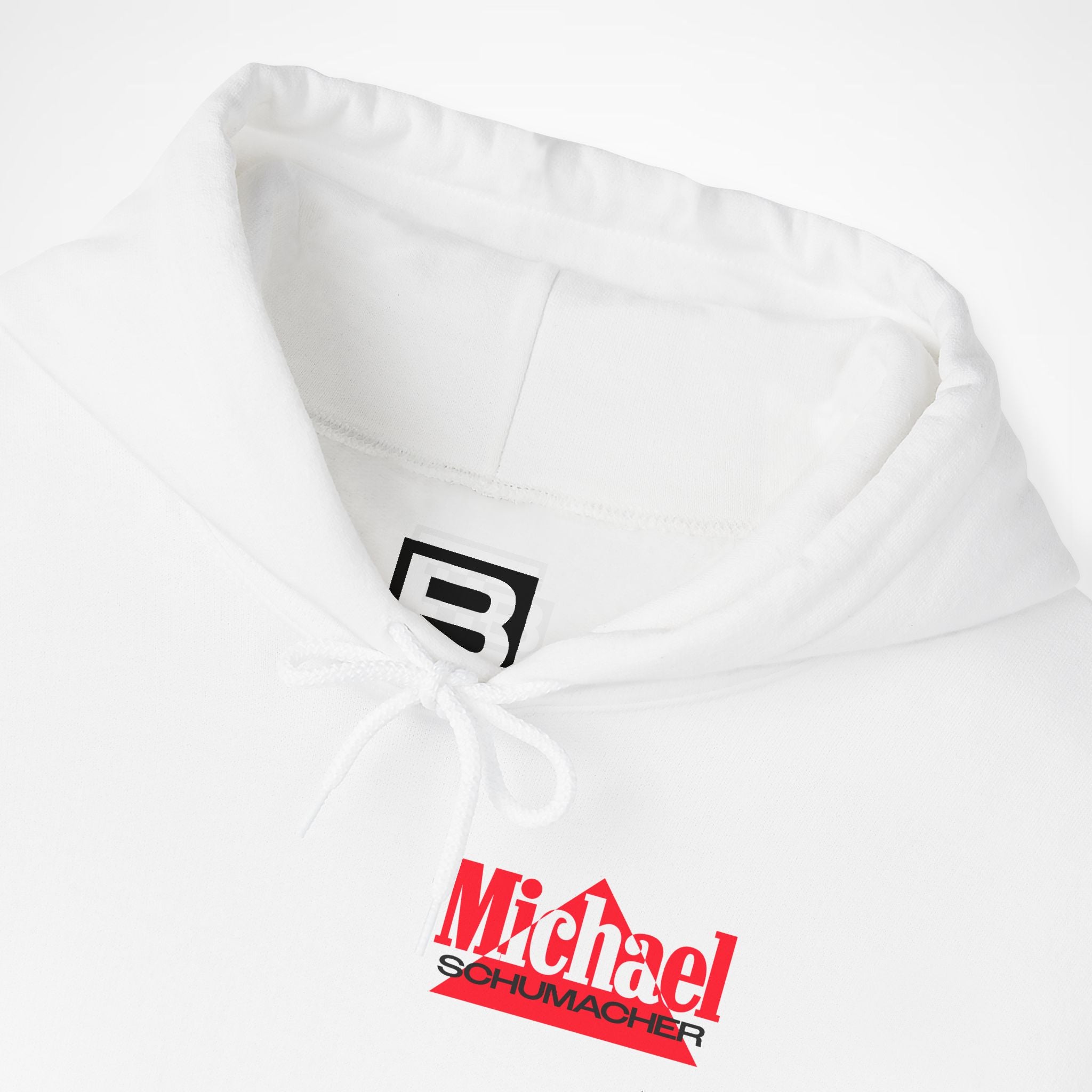 White Front 2 - Michael Schumacher Ferrari F1 hoodie front detail studio mockup