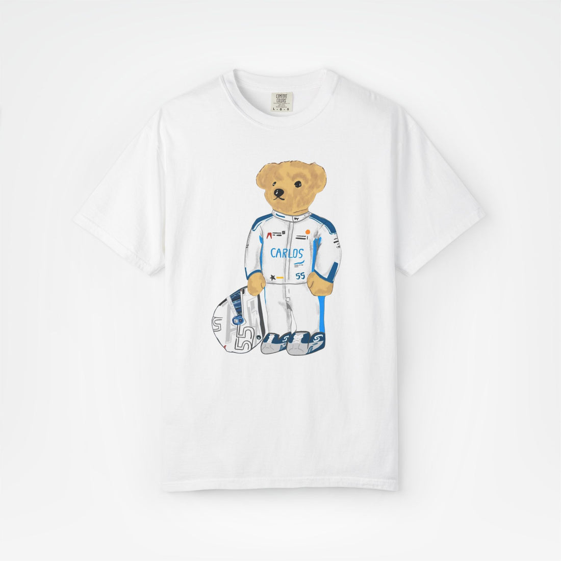 White Front - Carlos Sainz teddy bear Williams F1 T shirt graphic studio mockup