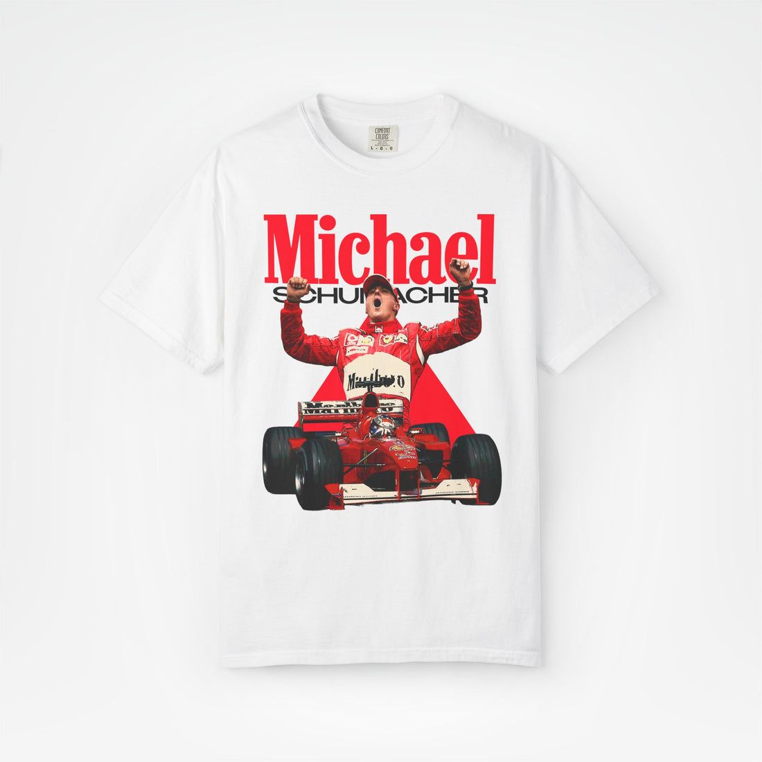 White Front - Michael Schumacher Ferrari F1 T shirt graphic studio mockup