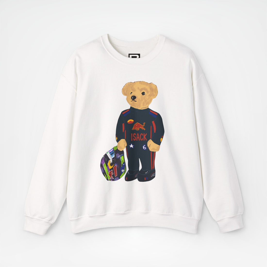 White Front - Isack Hadjar Red Bull teddy bear F1 sweater graphic studio mockup
