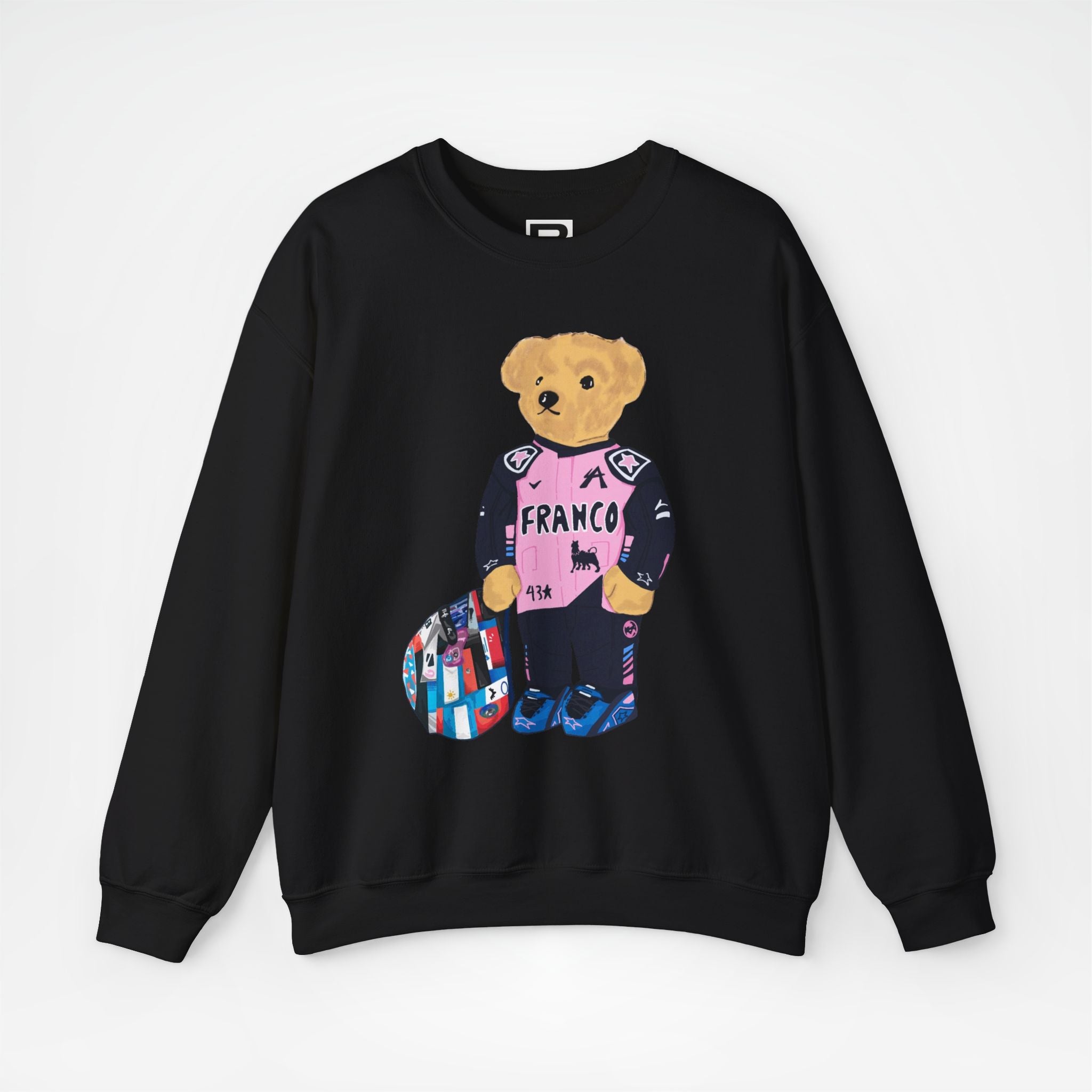 Black Front - Franco Colapinto Alpine teddy bear F1 sweater graphic studio mockup