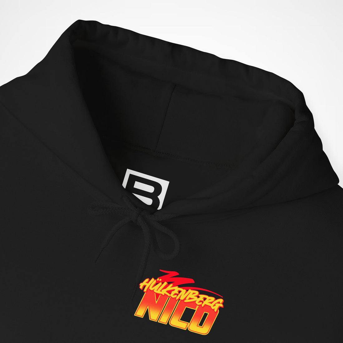 Black Front 2 - Nico Hulkenberg Audi F1 hoodie front detail studio mockup
