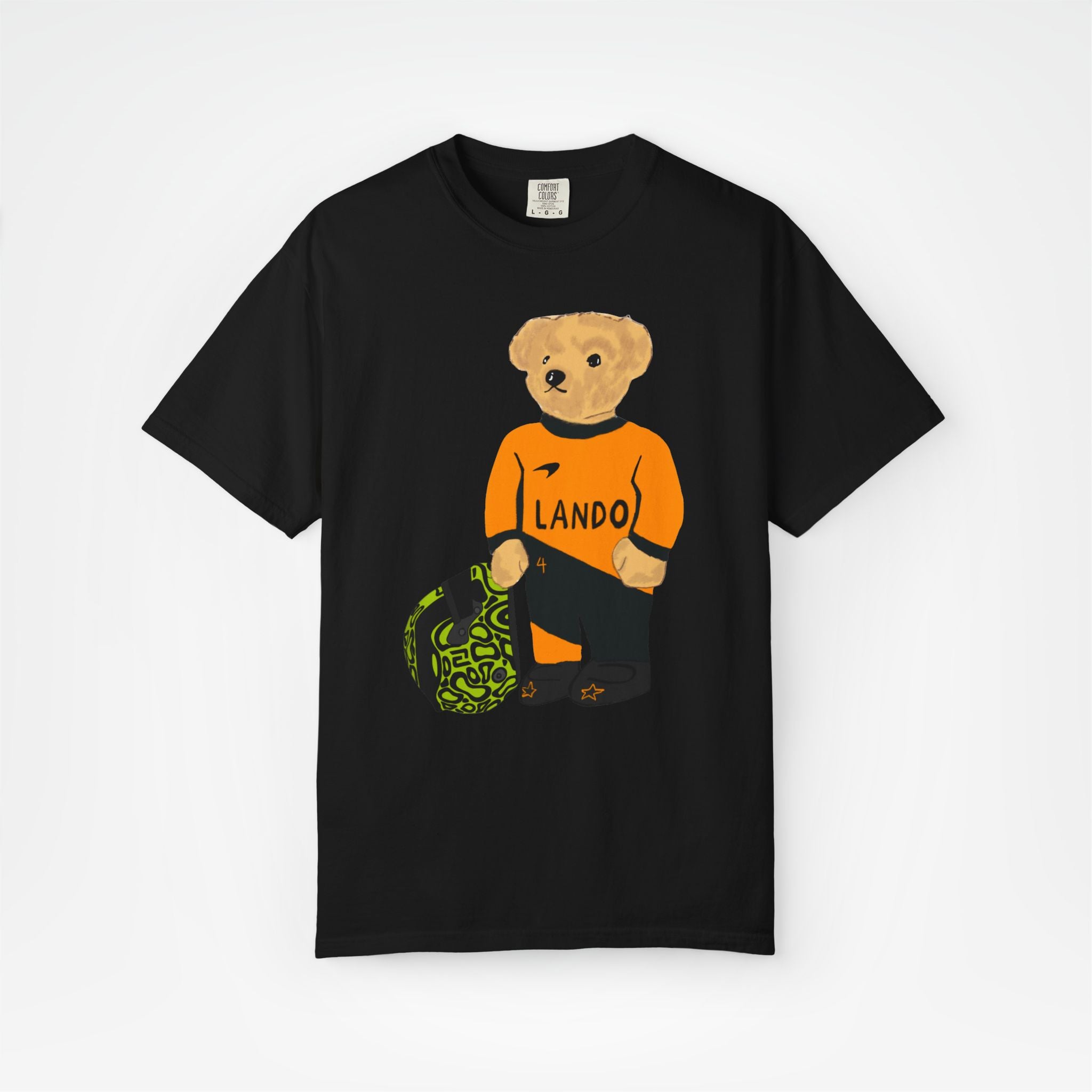 Black Front - Lando Norris McLaren teddy bear F1 T shirt graphic studio mockup