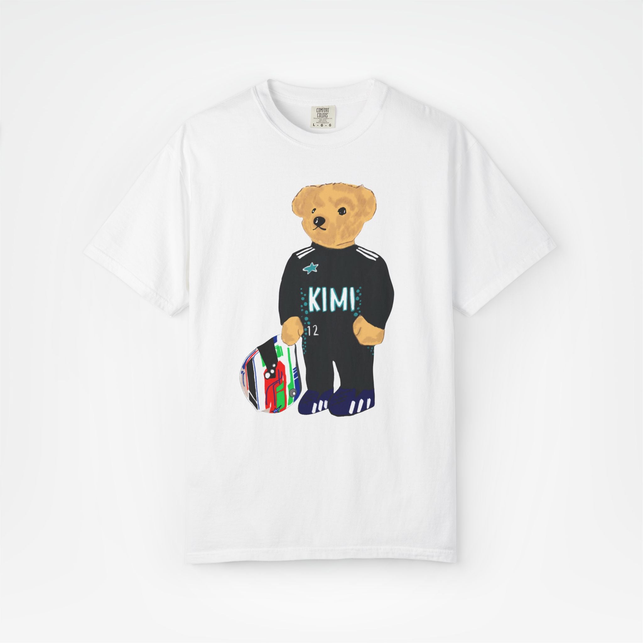 White Front - Kimi Antonelli Mercedes teddy bear F1 T shirt graphic studio mockup