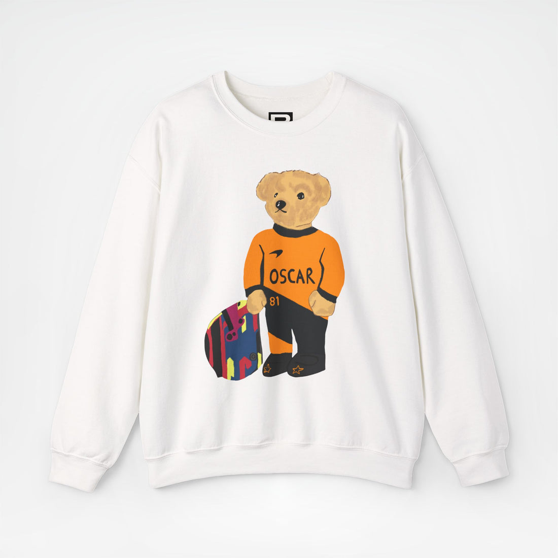 White Front - Oscar Piastri McLaren teddy bear F1 sweater graphic studio mockup