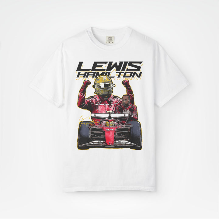 White Front - Lewis Hamilton Ferrari F1 T shirt graphic studio mockup