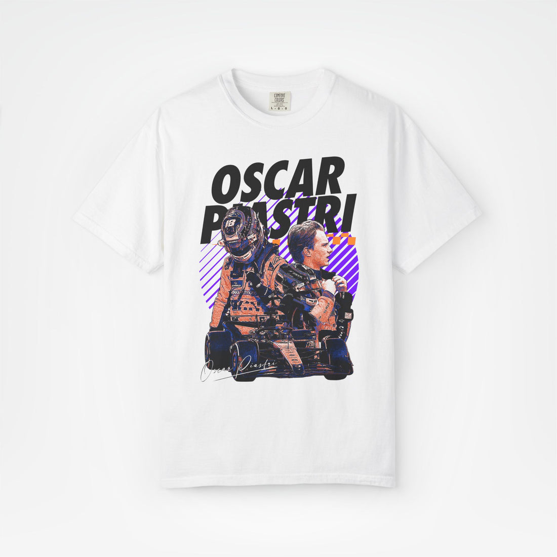 White Front - Oscar Piastri McLaren F1 T shirt graphic studio mockup