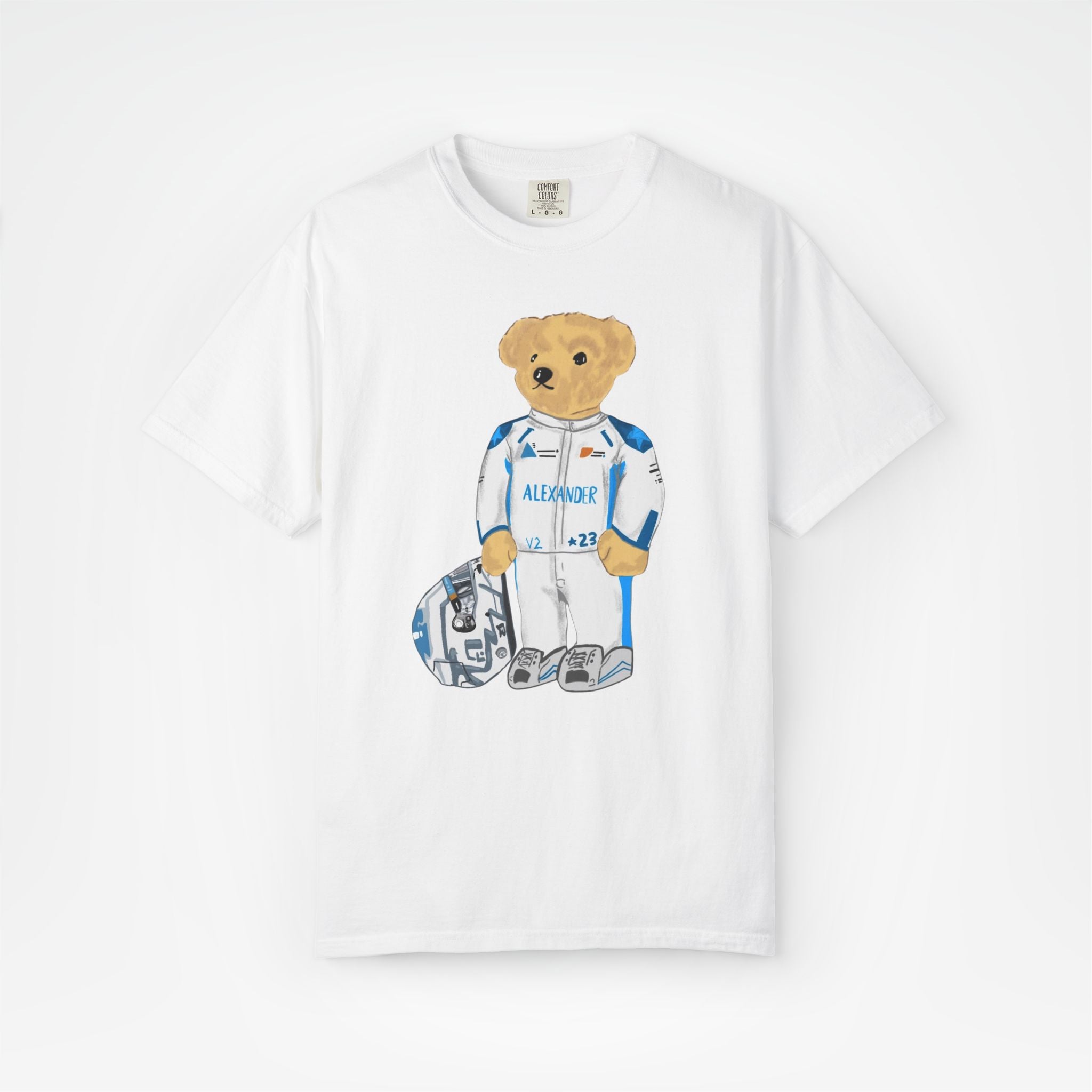 White Front - Alex Albon Williams teddy bear F1 T shirt graphic studio mockup